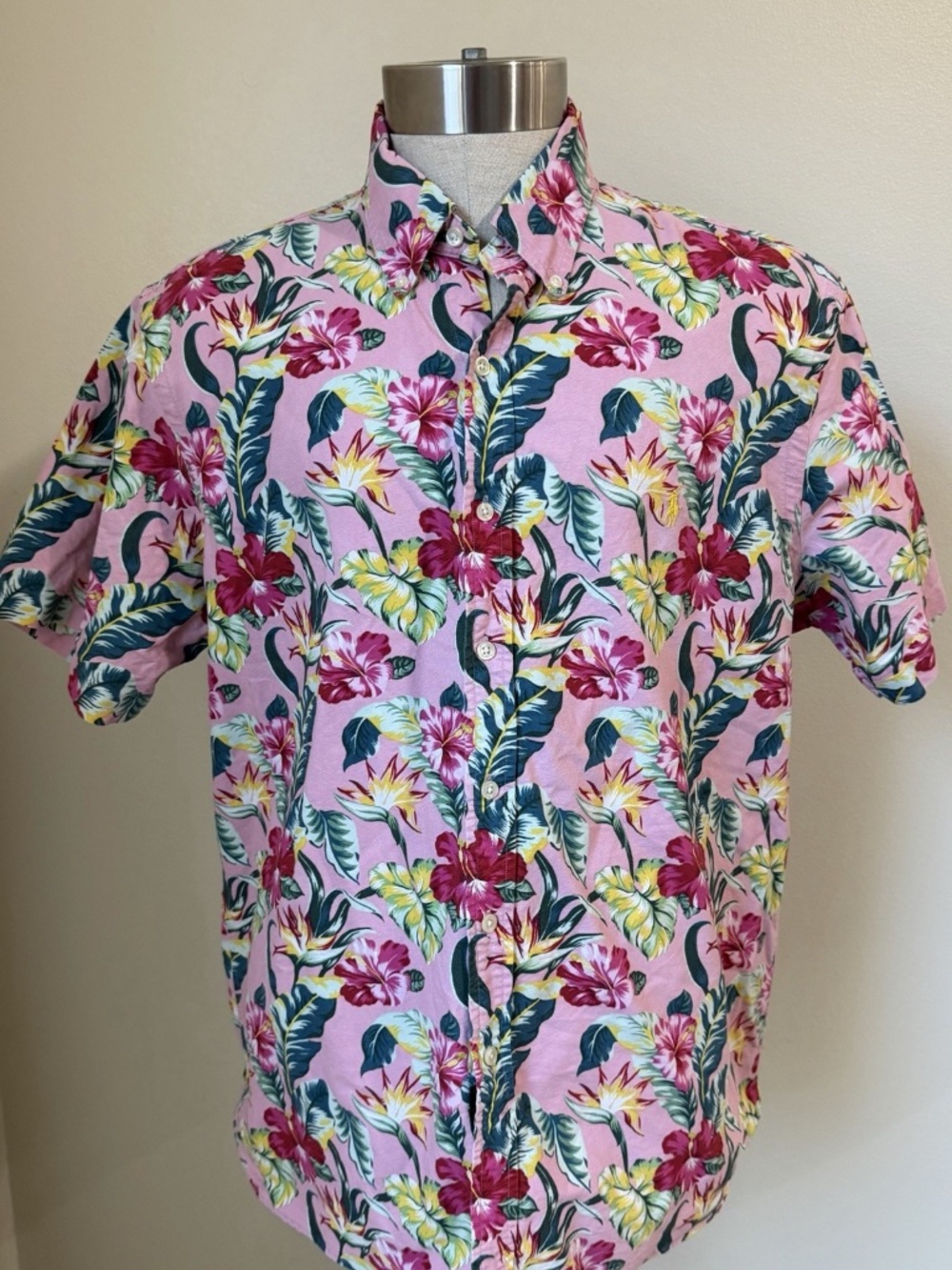 Polo Ralph Lauren Button Up Shirt Pink Hibiscus Hawaiian Floral Print Mens XL